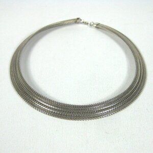 Silver Tone Braided Chain Choker Necklace 16 inch Vintage 1970 Modern